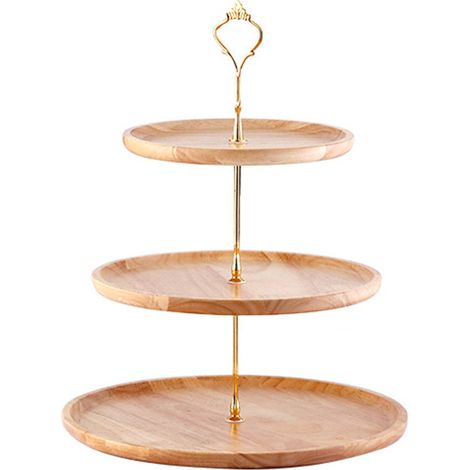 Plateau à fruits en bois naturel texturé, simple, élégant, robuste et durable, pour gâteaux et fruits, 20+25+30 cm, trois niveaux (1/5)