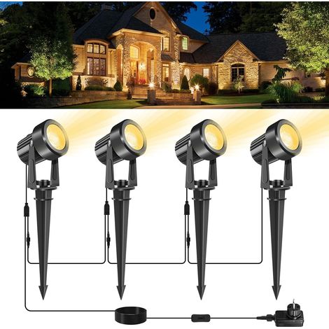 4 Spot LED Extérieur, 3000K Lumière Chaude, Câble 9M, IP65 Étanche, Pour Jardin Chemin