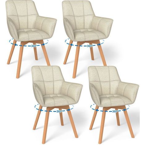WAFTING Lot de 4 Chaises de Salle à Manger Pivotantes avec Accoudoirs, Fauteuil Rembourrée avec Dossier en coton, Beige