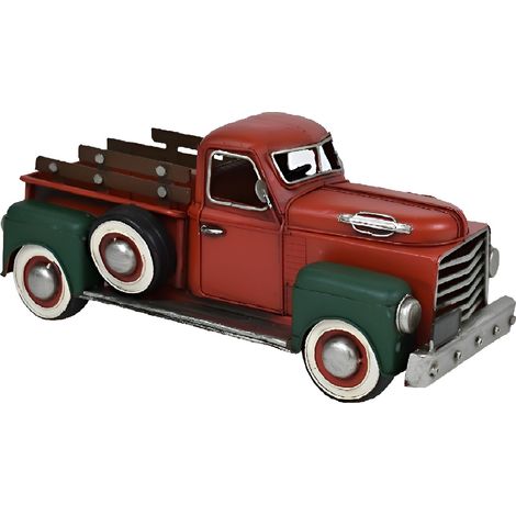 Il tradizionale Furgone pick up di Babbo Natale Rosso e verde Grande cm 32 furgoncino porta i  giocattoli ai bambini in  metallo vintage decorazioni casa idea regalo ornamento sotto l'albero in latta