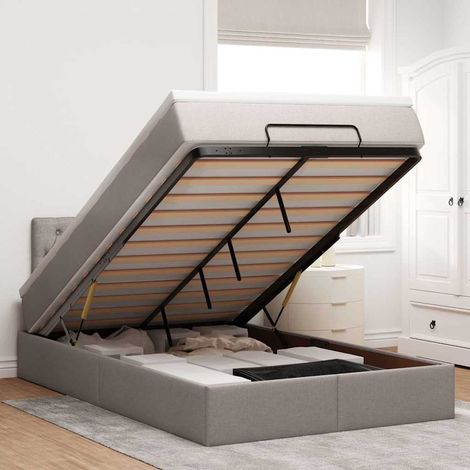 vidaXL Lit ottoman avec matelas et LED Taupe 120x190 cm tissu (1/5)