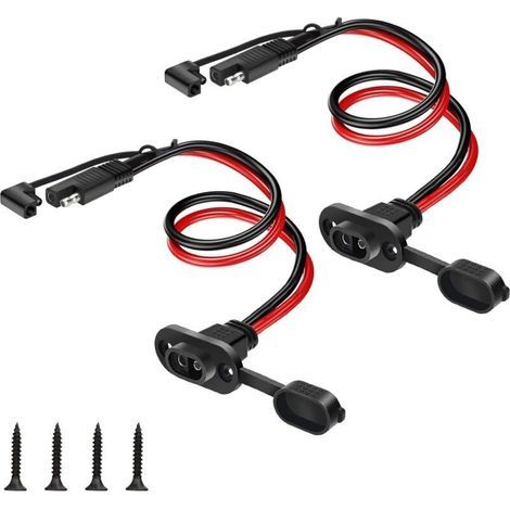 2PCS SAE Quick Connector Harness, 1 Foot 10AWG SAE Male to Female Plug Cable, Side Wall Power Outlet for Solar Panel Generator and Battery Charger (1/5)