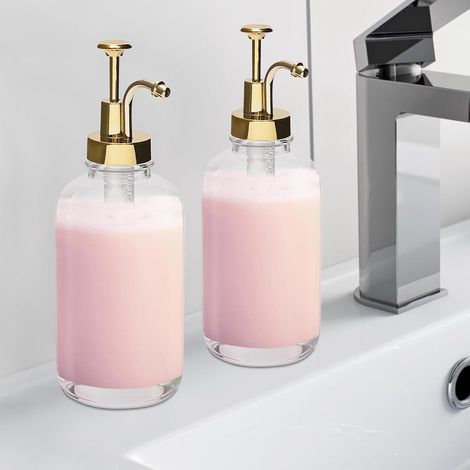 Kaffeesirupspender Glas Pumpe, Coffee Bar, Kaffee Pump Dispenser, Etiketten Pumpflaschen, 500ml Kaffee Sirup Flaschen, Trichter Spenderflaschen, 2er Set, Glas, Gold (1/5)
