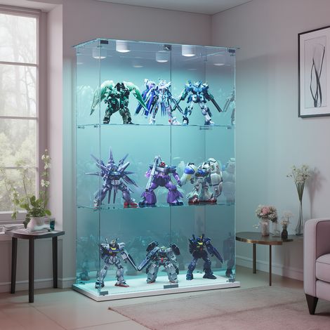 Glas Vitrinenschrank mit Berührungsleuchte, Modern Glasvitrine mit 3 Ablagen für Sammlerstücke, Standvitrine mit 2 Tür und Schloss, für Wohnzimmer, Schlafzimmer und Büro, Weiß (1/5)