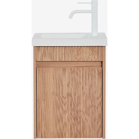 Ensemble meuble de salle de bain suspendu en bois avec lavabo intégré Narek SKLUM