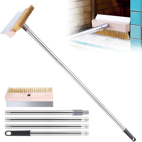 Brosse de four à pizza avec grattoir en acier de 1,6 m, brosse à pizza avec grattoir, brosse à pierre à pizza, poignée amovible en aluminium, accessoire pour le nettoyage des fours à pizza, fours à (1/5)