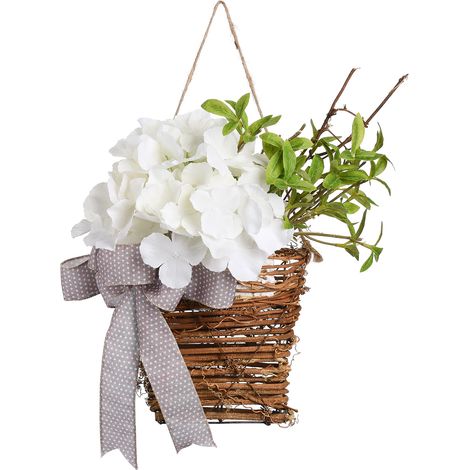 Cesta decorativa de flores de temporada - Arreglo floral multicolor de seda (45 cm, para la puerta de entrada) (1/5)