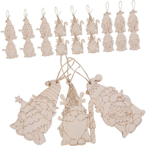 30pièces Gnomes de Noël Bois Brut à Peindre Soi-même Découpes Bois pour Décorations de Bricolage de Noël Pendentifs à Suspendre (1/5)