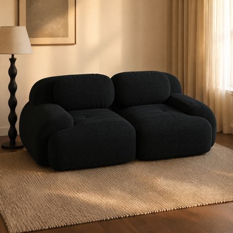 Sofá modular de 2 plazas 208x103x70 cm en tela negra, sin montaje, para salón – MEUBLIV (1/5)