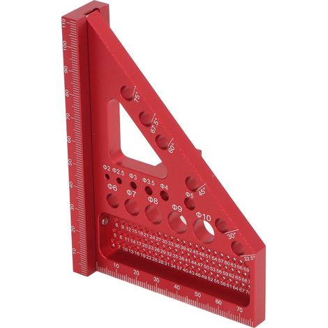 Équerre de menuisier, rapporteur, règle triangulaire à onglets en alliage d'aluminium, outil de mesure multi-angles, rouge (1/5)