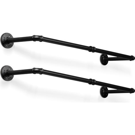 Randaco 2er Set Garderobenstange Kleiderstange Garderobe Halter Kleiderständer Metall Schwarz Wand Schwerlast Wandmontage im Industrie-Design, 92x30cm