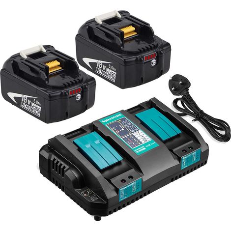 (3Pack) 2X Battery BL1850B + Charger Double-Ports DC18RD for Makita 18V 5.0Ah BL1850 BL1860B BL1860 BL1815 BL1830 BL1840, Radio DMR100 DMR101 DMR102 DMR103B DMR104 DMR105 DMR108 (1/5)