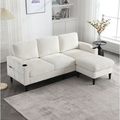 Divano 4 posti con contenitore in ciniglia beige OKMYHOME (1/5)