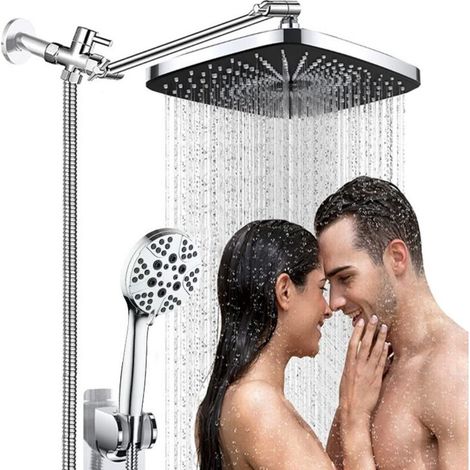 Combinazione doccetta, set doccia rettangolare da 30 cm, soffione a 4 modalità, doccetta ad alta pressione, set rubinetto doccia cromato (1/4)
