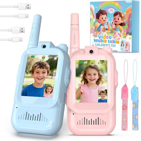 Wiederaufladbare Kinder-Video-Walkie-Talkies, 2er-Pack Walkie-Talkies mit HD-Video und Kamera, Outdoor-Spielzeug-Walkie-Talkies für Kinder von 3-12 Jahren (Blau und Rosa) (1/5)