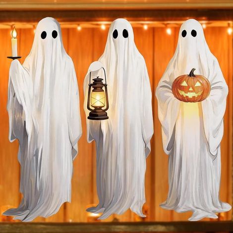 Stickers de fenêtre pour Halloween avec fantômes - Stickers de fenêtre avec citrouilles style thriller vintage - Pour la décoration de fêtes et la décoration intérieure et extérieure - Sticker de fenê (1/5)