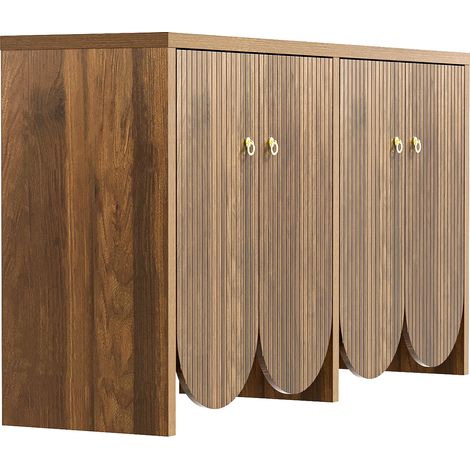 Madia effetto noce in MDF 147 x 40 x 80 cm con 4 ante, ripiani regolabili e maniglie in alluminio (1/5)