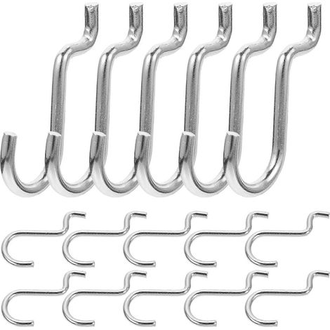 Lot de 20 crochets métalliques pour panneaux perforés, crochets de rangement pour garage et atelier, crochets de suspension utilitaires-4.00X3.00X0.20CM-Silver