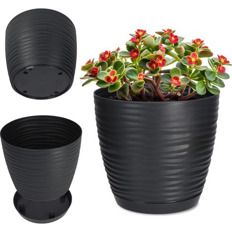 KADAX Blumentopf mit Untersetzer, aus Kunststoff, rund, 17 cm, Anthrazit