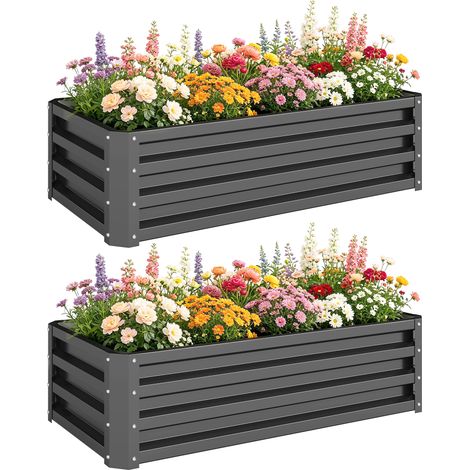 Hochbeet Metall 2er-Set, Offener Boden, Für Garten Balkon, 110x50x30cm, Dunkelgrau