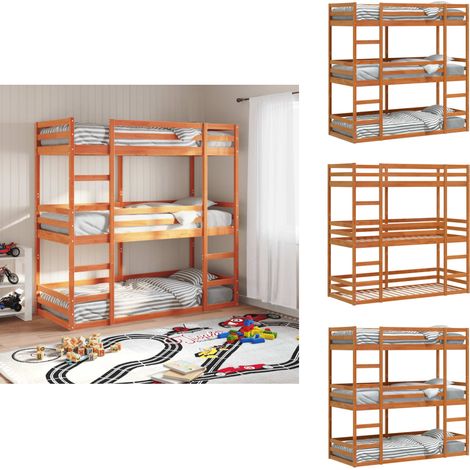 Dreifach-Etagenbett Wachsbraun 80x200 cm Massivholz Kiefer - Holzbett - Etagenbett - Kinderzimmer - Jugendzimmer - Gästezimmer (1/5)