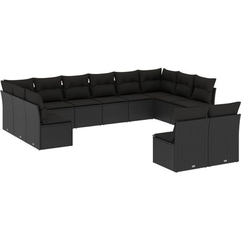 Salon de jardin 12 pcs avec coussins noir résine tressée (1/3)