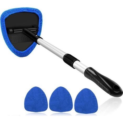 Nettoyant pour Pare-Brise, 4 Tampons en Microfibre, Nettoyage de Pare-Brise avec Poignée Télescopique Kit d\'Essuie-Glace, Bleu (1/5)