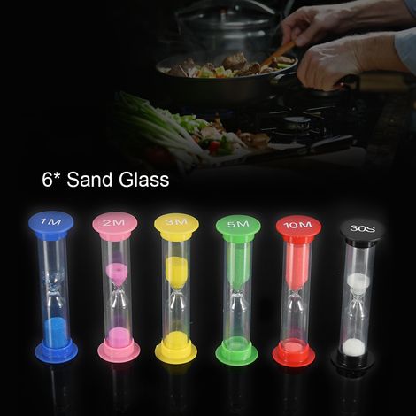 Lot de 6 sabliers en verre pour la cuisine, la pâtisserie, les jeux et la décoration. (1/5)