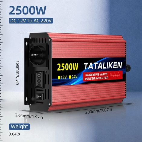 TATALIKEN Spannungswandler Reiner Sinus 2500W, 12V auf 220V Wechselrichter für Wohnmobil, Caravan, Boot, Camping, mobile Stromversorgung (1/5)