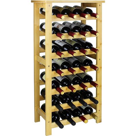 Étagère à vin en Bambou, Support d'affichage de 28 Bouteilles avec Plateau de Table, étagères de Rangement sur Pied à 7 Niveaux pour Cuisine, Garde-Manger, Cave, Bar (Naturel) (1/5)