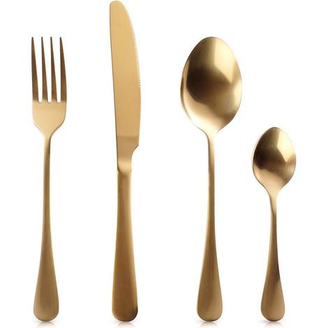 Servizio di posate in acciaio inox dorate 16 pezzi per 4 persone (1/5)