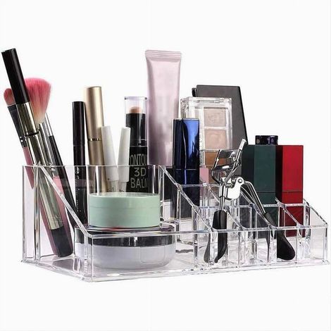 Cleafe - Organizer Portatrucchi Trasparente 16 Scomparti Cosmetici Espositore Makeup 10250 - (1/5)