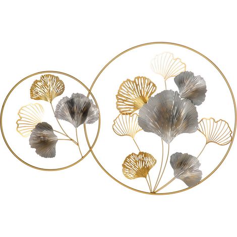 DECORAZIONE MURALE 3D IN METALLO CON CORNICI ROTONDE 138X70CM ORO E ARGENTO (1/5)