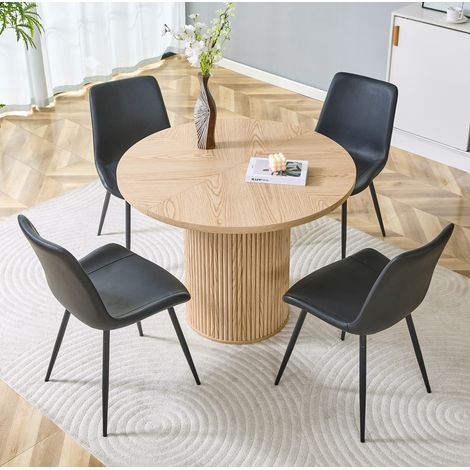 Conjunto de mesa de comedor redonda 100x100x76 cm en MDF negro, moderna para comedor FloraGrace (1/5)