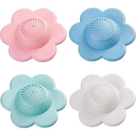 Lot de 4 attrape-cheveux en silicone avec ventouses - Protection de bonde pour douche, baignoire et évier de cuisine
