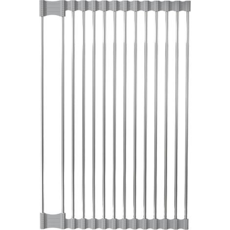 Panier Égouttoir d'Évier, Égouttoir à Vaisselle Pliable pour Sécher Fruits, Légumes et Assiettes, INOX, 43.5x28.5 cm, Gris, Rainsworth