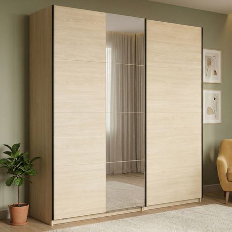 Armario Grande Palestro, Ropero Dormitorio, 2 Estantes, 4 Compartimentos, 220x217.5h cm Roble Marrón (1/5)