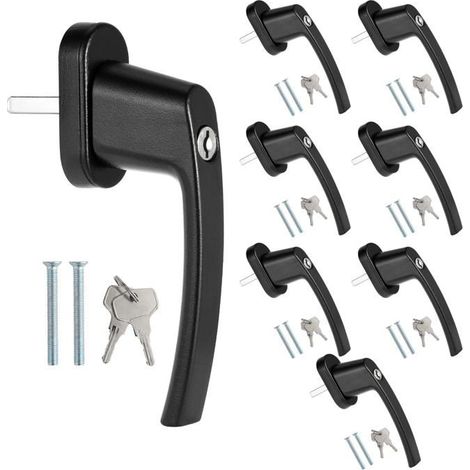 Lot de 8 poignées de fenêtre verrouillables en aluminium noir avec clés – sécurité enfant (1/5)