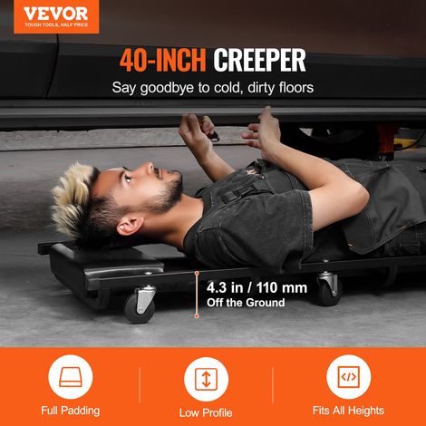 Mechanic Garage Creeper, 40 pouces, capacité de 300 lb, chariot roulant automobile avec 6 roulettes, appui-tête rembourré réglable,… (1/5)