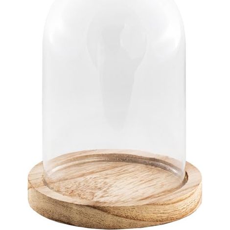 Cloche en verre avec socle en bois, dôme en verre déco (1/2)