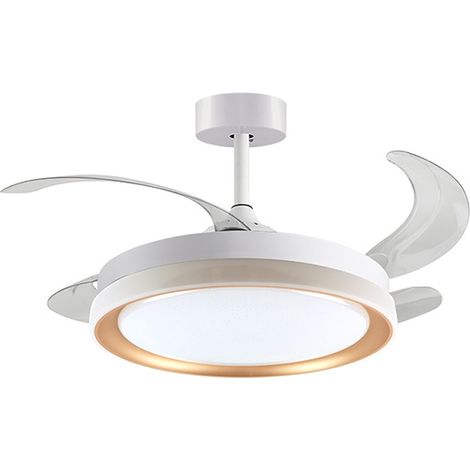 Ventilator dc kigali mini weiß/gold, 4 einziehbare Flügel, 48w led 300040006000k, h.35xd.91/40cm