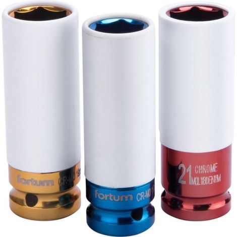 Juego de 3 vasos de impacto FORTUM de 1/2", 17-19-21 mm, L 86 mm 4700800