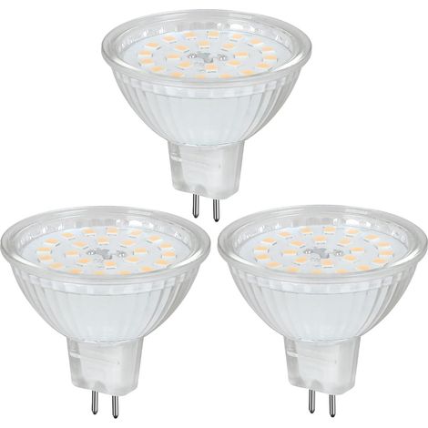 Ampoule LED MR16 12 V 5 W, sans scintillement, culot GU5.3, angle de diffusion de 120°, abat-jour en verre standard, remplace 50 ampoules halogènes (lumière chaude 3000 K). (1/5)