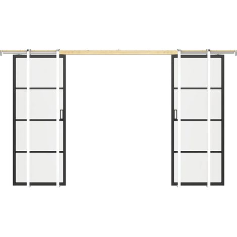 Porta scorrevole doppia con sistema a incasso 2xH205xL93cm Alluminio e Vetro temperato smerigliato - SINCA II (1/5)