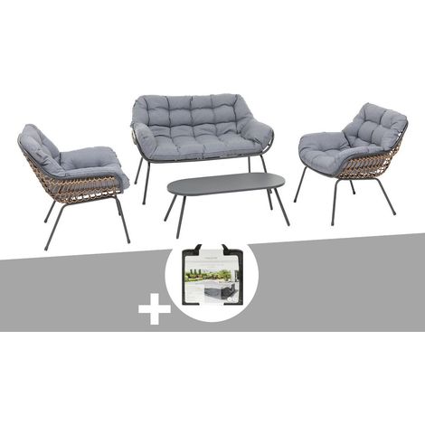 Hesperide – Salon de jardin en aluminium graphite – 4 places – Structure en acier traité époxy – Coussins inclus – Table basse 94x41x34cm (1/5)
