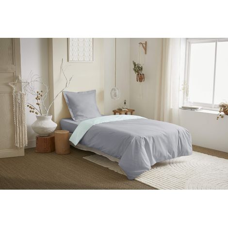 Parure de couette 2 Pièces réversible "Duo Premium" 140 x 200 cm Nuage/Menthe -  - (1/2)