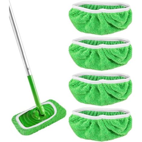 4 Pieces Reusable Cloths for Swiffer Sweeper Mop Green Reusable Mop Pad Replacement Cover for Wet and Dry Use Mop Pads Suitable for All Floor Types (1/4)