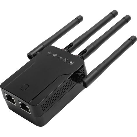 Répéteur sans fil noir double bande WiFi, amplificateur d'extension de réseau 100-240V (prise UE) (1/5)