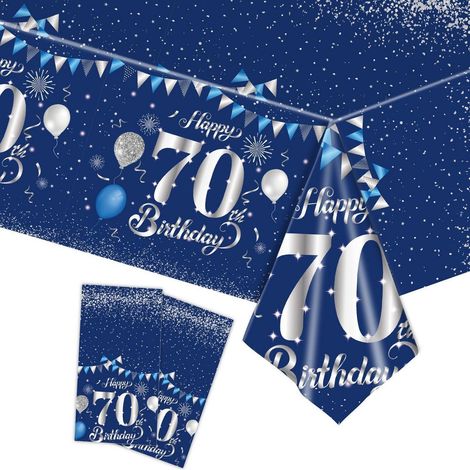 Tischdecke 70. Geburtstag 2 Stück Marineblau Silber Einweg-Tischdecke Party Deko