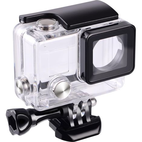 Boîtier étanche avec objectif pour caméra d'action GoPro Hero 3+ Hero 4, avec vis de fixation et base pour protection sous-marine. (1/5)